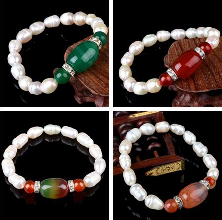 

Hot sale! new Fashion Ellipse Natural pearl bracelet Agate Pearl charm Bracelet Wedding Jewelry Mixed order 10pcs