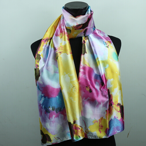 

1pcs Purple Yellow White Pink Scarf Lily Flower Fashion Satin Oil Painting Beach Silk Scarves 160X50cm