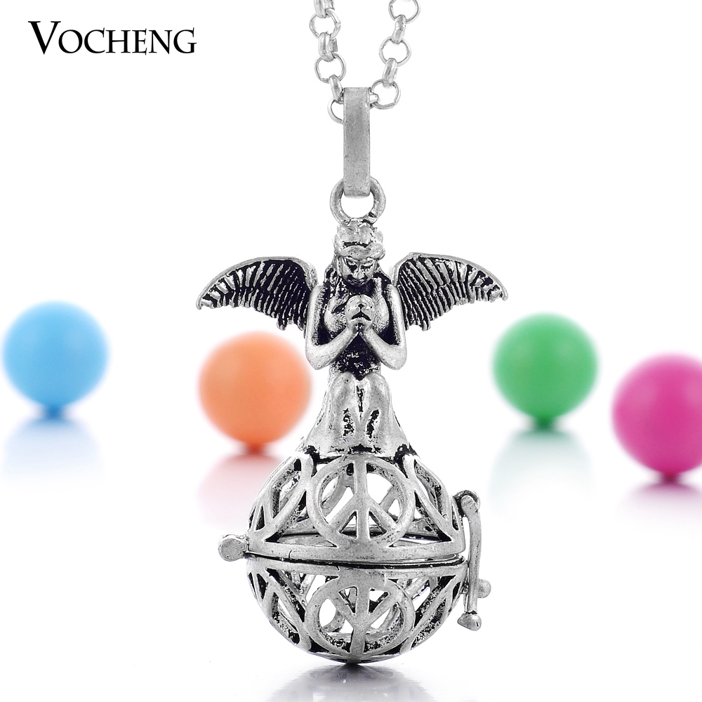 

VOCHENG Pregnancy Ball Double Wings Angel Maternity Necklace Cage Pendants Lucky Necklace for Women with Stainless Steel Chain VA-094
