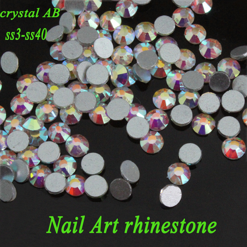 

Wholesale-Sale! Super Shiny ss3-ss40 1440pcs/Bag Clear Crystal AB color 3D Non HotFix FlatBack Nail Art Decorations Flatback Rhinestones