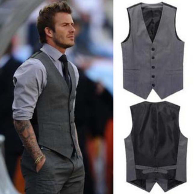 Wholesale-2015 New David Beckham Same Design Men's Suit Vests Fashion Business Men Leisure Suit Vests
