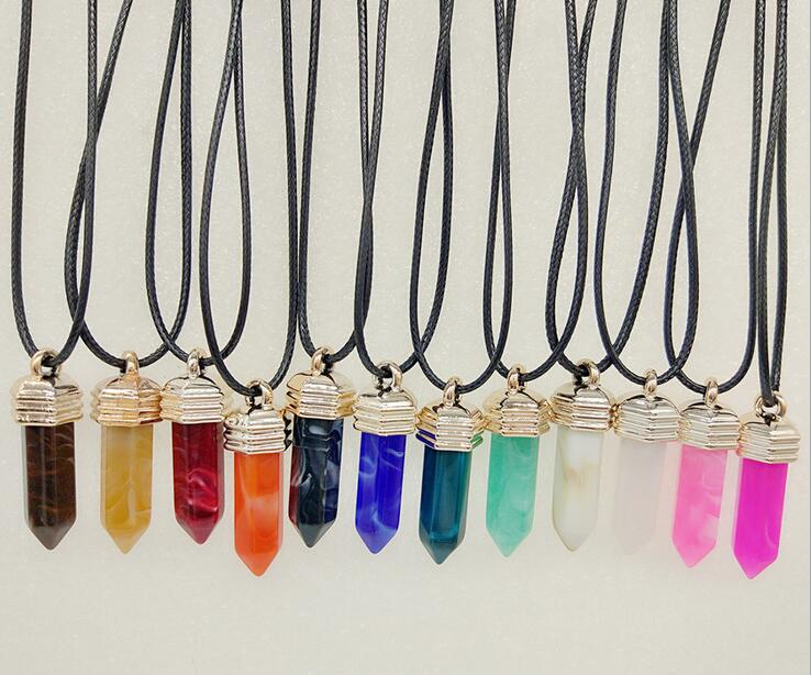 

Bulk Charms 6 side Resin Pendant Necklace Imitation natural stone Pendant Rope bullet Necklace
