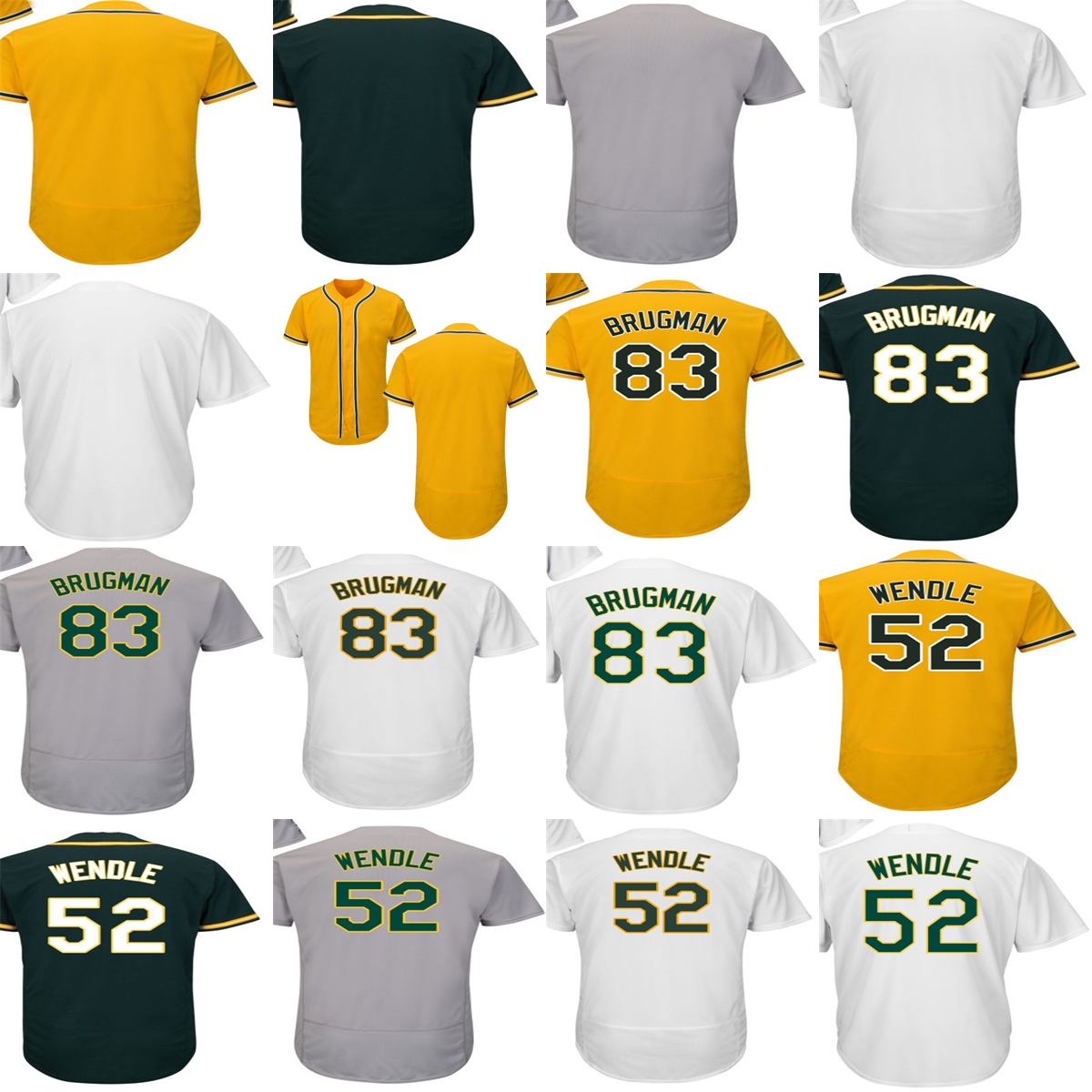 Mens Womens Kids Toddlers Oakland Blank 83 Jaycob Brugman Jersey 52 Joey Wendle Grey Green White Gold Stitched Cheap Baseball Jerseys