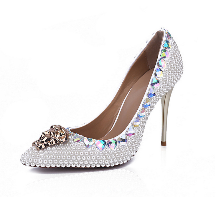 

New Arrived Elegant Ivory High Heels Bridal Wedding Dress Shoes Fashion Pointed Toe Woman Party Promns Shoes Free Shipping