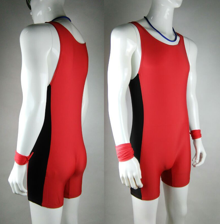 

Wholesale-Tight Mens Red Leotards&Unitards Swim Suit Mens One piece Swimwear Uniform Athlete Outfit Wrestling singlet, Black