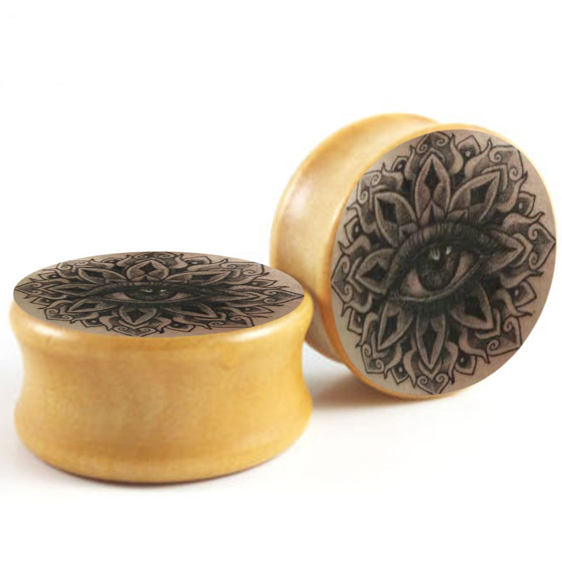 

Mandala Eye Logo Ear Expander Mix 6-16mm Double Flared Wood Ear Plug Gauge Stretcher Earring Saddle Body Jewelry Piercing, Silver
