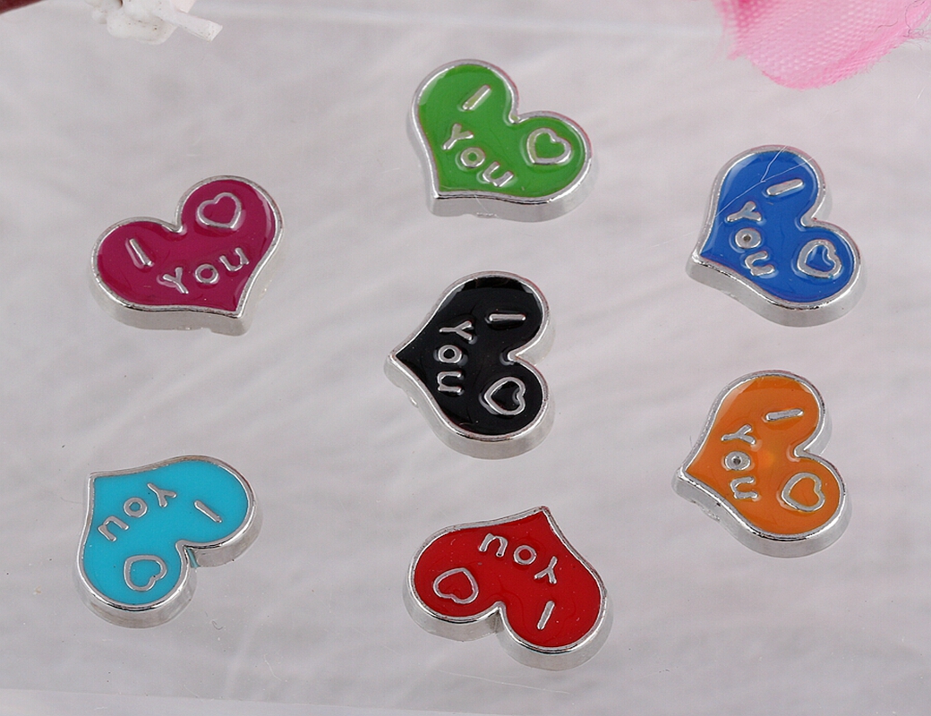 

Floating lockets Charms Enamel Heart Vintage Silver For Glass Living Memory Floating Locket Design Assorted Charms Jewelry Girls 100PCS