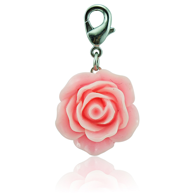 

Fashion Floating Lobster Clasp Charms Silver Plated Pink Resin Rose Flower Pendants DIY Charms For Jewelry Making, Bronze;silver