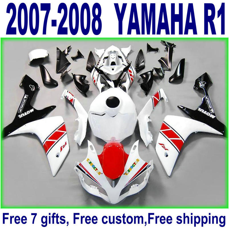 

7 gifts plastic fairings for YAMAHA YZF R1 2007 2008 plastic fairing kit YZF-R1 07 08 red white black motobike set YQ48, Same as the picture shows