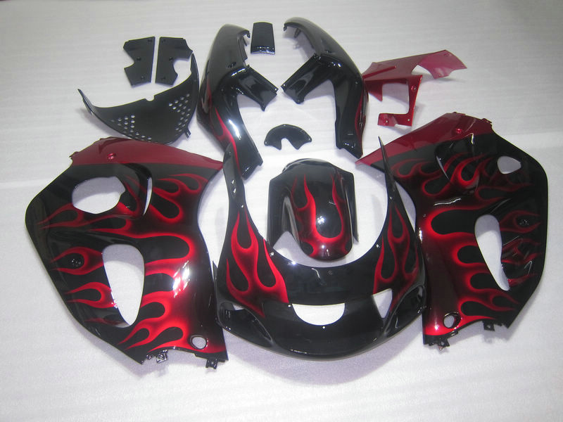 

Customize fairing kit for SUZUKI GSXR600 GSXR750 1996 1997 1998 1999 2000 GSX-R 600 750 96-00 red flames black bodywork fairings set GB12, Same as picture