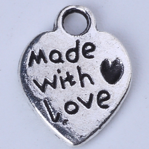 Pendentif en forme de cœur fait avec amour, breloques antiques en argent/bronze, idéales pour bracelet ou collier, bijoux à faire soi-même, 750 p