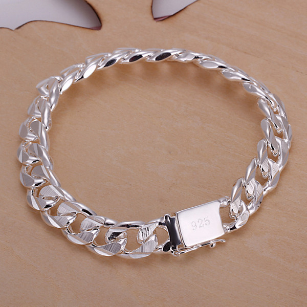 

Hot sale 925 silver 10MM square buckle sideways pattern between the hand Male CH032, fashion 925 sterling silver plate Chain link bracelets