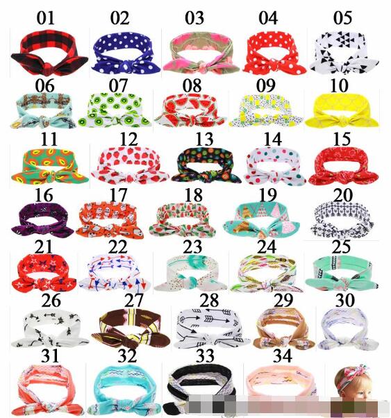 

Baby Headbands Floral Cotton Headwear Girls Kids Turban Twist Knot Bunny Ear Print Dot Grid Bands Children Hair Accessories 34 Color, As photo