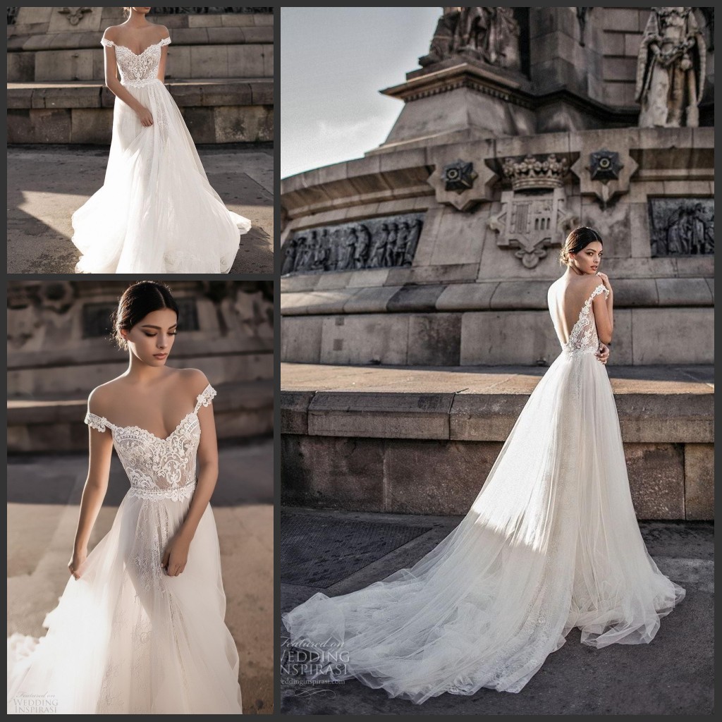 

2020 New Gali Karten Sheer Bohemian Wedding Dresses Off the Shoulder Lace Tulle Sweep Train Backless Bridal Gowns 326, Red