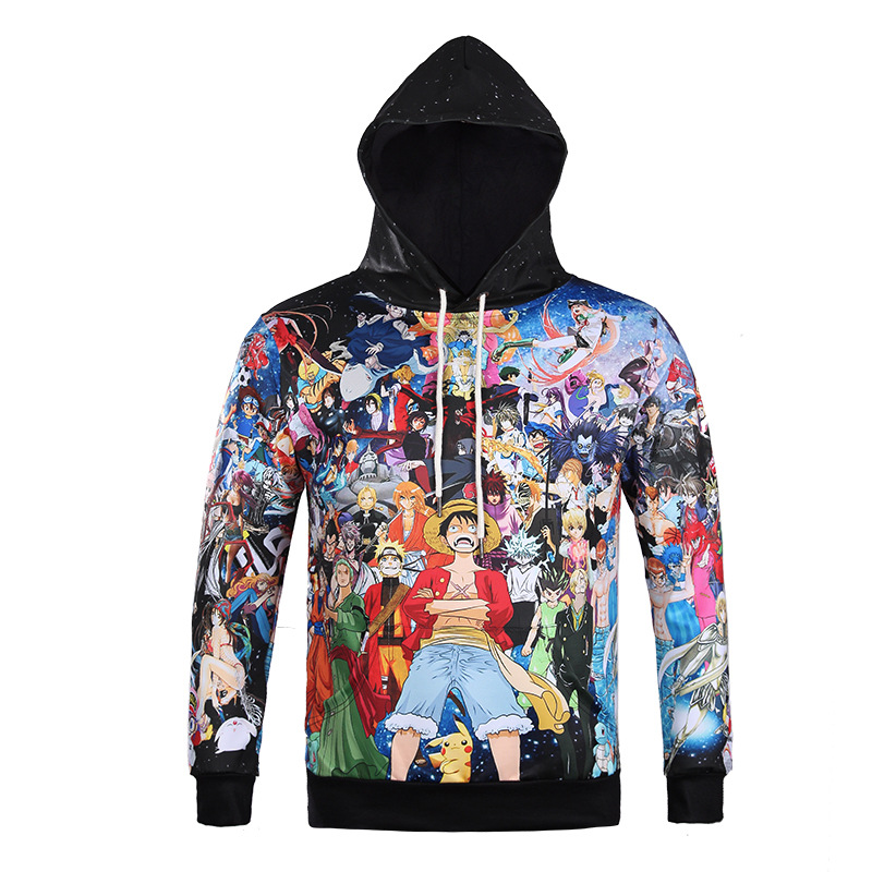 

Wholesale One Piece cartoon character 3D Hoodie Size Hoody jumper and thermal transfer, Red