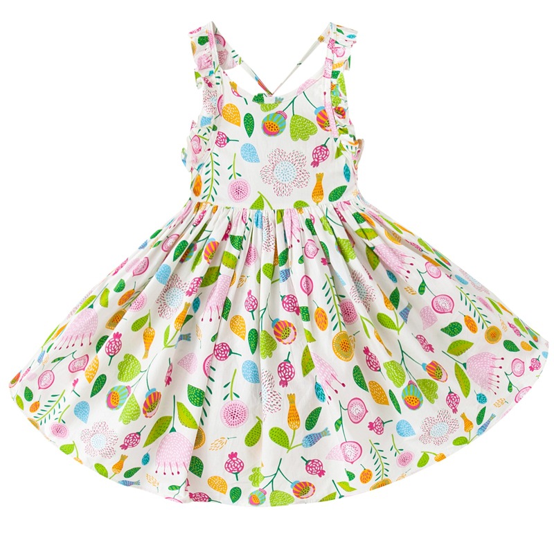 

Girls Vintage Floral Toddler Dress Ruffles sleeve Backless Blue pink printed baby girls summer dress Boutique girls Clothes 2Colors 1-12Y, Wathet blue