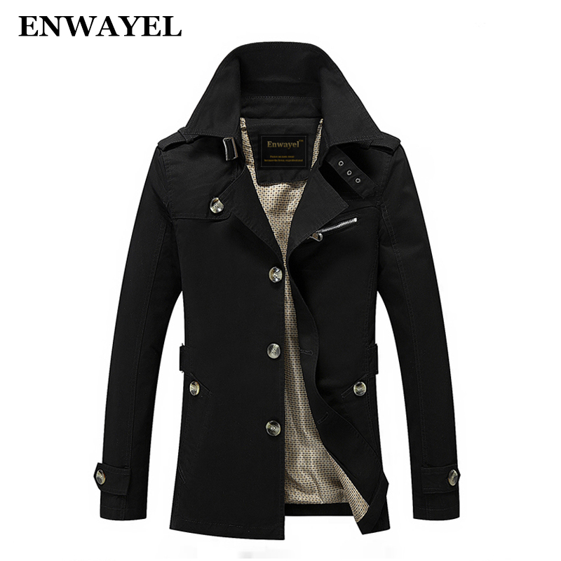 Wholesale- ENWAYEL 2017 Spring Autumn Jacket Men Slim Fit Trench Coat Mens Cotton Button Male Casual Windbreaker Overcoat Jackets Coat 8888