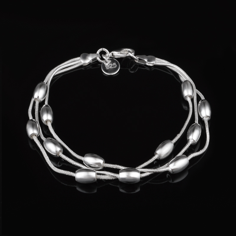 Livraison gratuite avec numéro de suivi Valette supérieure 925 Bracelet en argent trois lignes avec bracelet d'olive Bracelet en argent de bijoux
