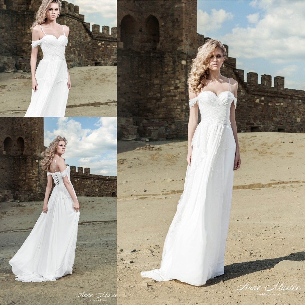 

2015 Summer Beach Wedding Dresses Sexy Spaghetti Straps Lace off the Shoulder Boho Wedding Gowns Bridal Dress Simple Vestidos de Novia, Ivory