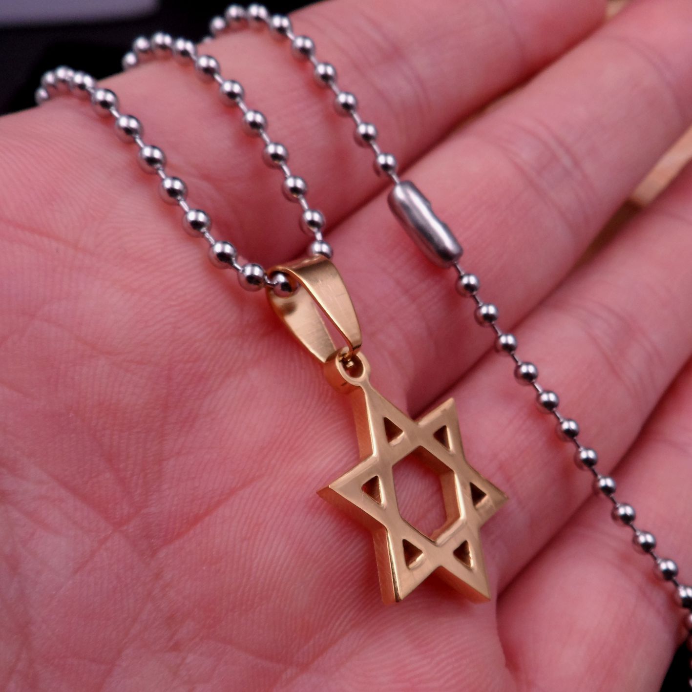 

Golden Star of David pendant, stainless steel jewelry classic design+24inch ball necklace charm