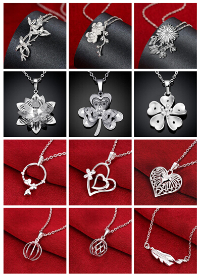 

mix style 5pcs/lot 925 silver necklace crystal heart lantern bamboo chrysanthemum plum blossom clover pendant charm necklace