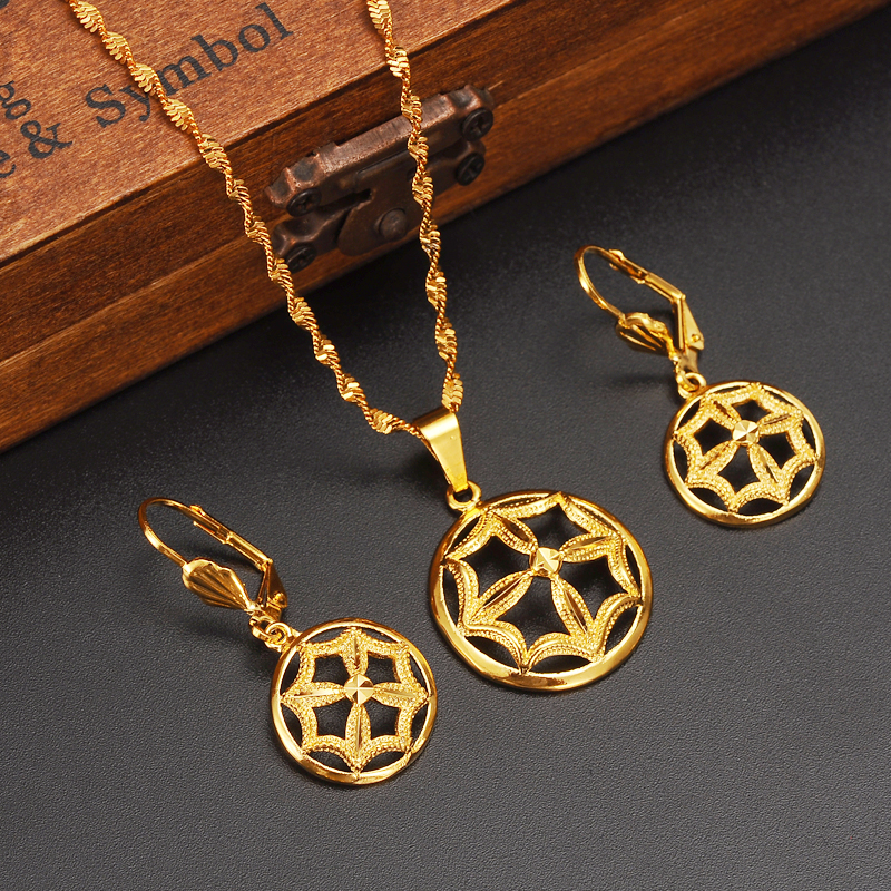 

14 k Yellow Solid Fine Gold Filled New Trendy Umbrella Imperial crown Pendant Earrings Initial Chain Women Nice Jewelry, Golden
