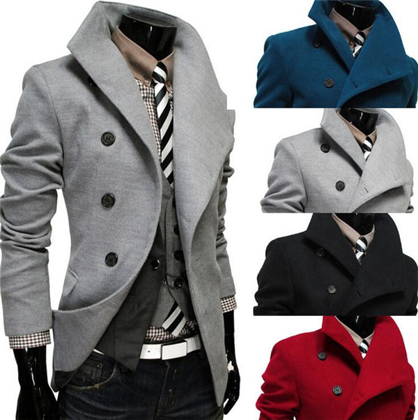 SALE men cashmere blouse Oblique blents wool single-breasted large lapel men's woolen coat Korean Slim Jacket mix color order