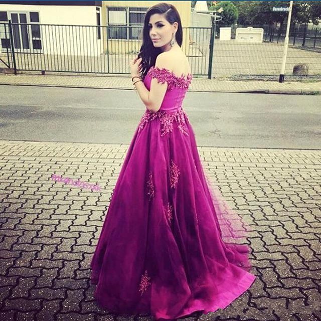 

2016 Sexy Fuchsia Sexy Off Shoulder Prom Dresses with Beaded neck A Line Sweep train Arabic Dubai Formal party Evening Gowns, Royal blue