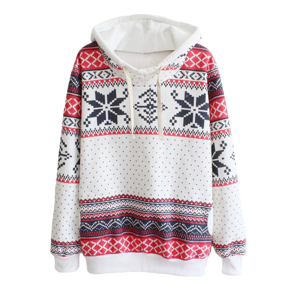 

Wholesale-New Jumpers Womens Fashion Women Snowflake Print Long Sleeve Pullover Knitted Sweater Female Christmas Sweaters, White