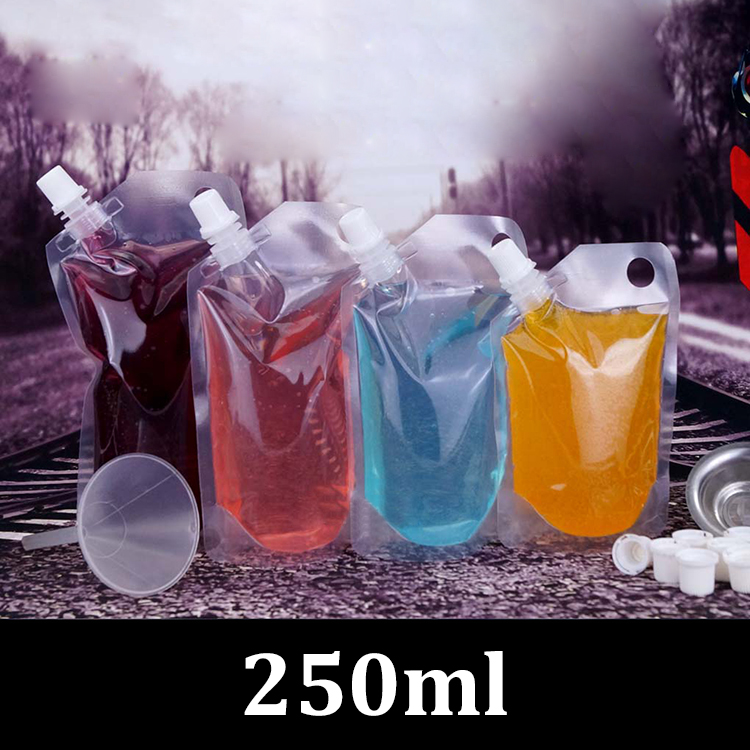 

250ml clear plastic gourd shaped food grade doypack storage pouch 250 ml stand up bag with spout for liquid drinking packaging