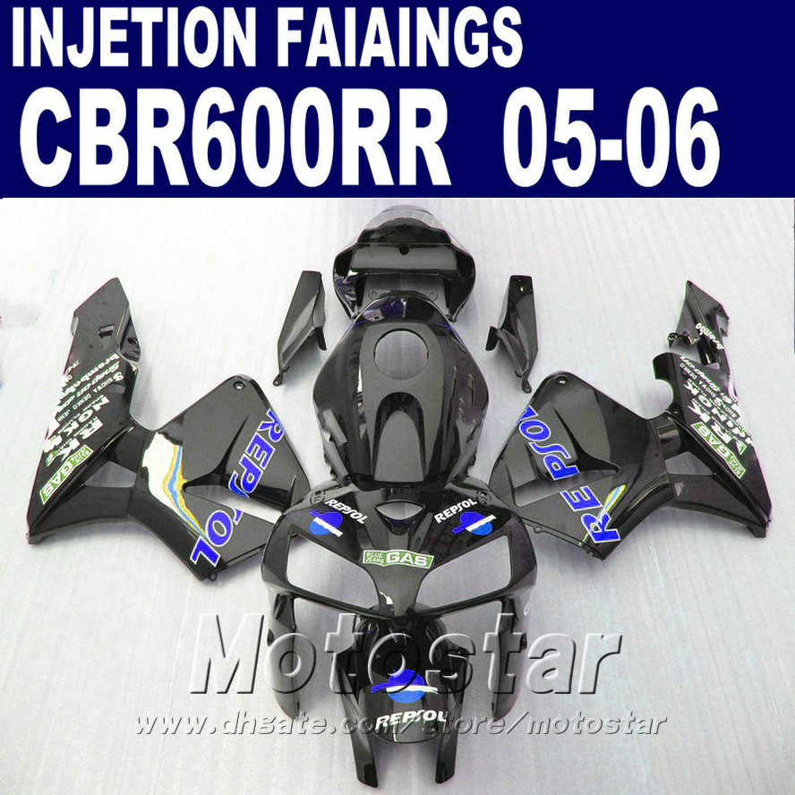 

Dark black body parts!Injection Molding for HONDA CBR 600 RR fairing 2005 2006 cbr600rr 05 06 cbr 600rr fairings kit TRQX, Same as picture