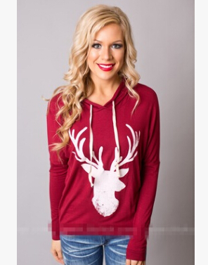 T-shirt à manches longues pour femmes, nouveau style, imprimé cerf, pull à capuche pour femmes, tante printemps et hiver