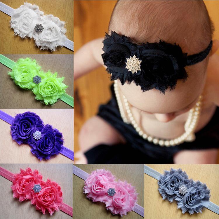 

2015 hot sales Lace Flower Baby Headbands crystal Kids Girls Headbands Children Hair Accessories Adorable Elastic Baby Headbands, Multi-color