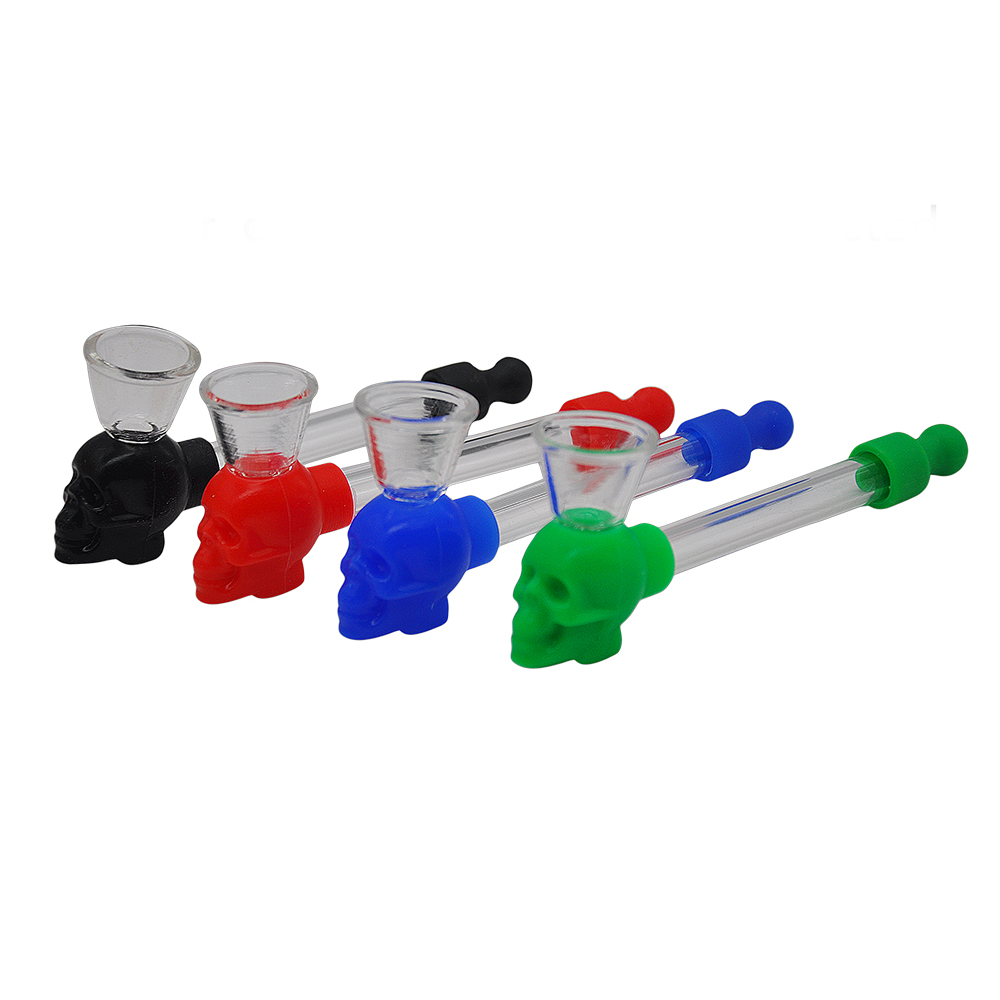 

New Arrival Many Colors Silicone Skull Glass Hand Pipe Smoking Pipe Tube Cigarette Water Pipe with Screen