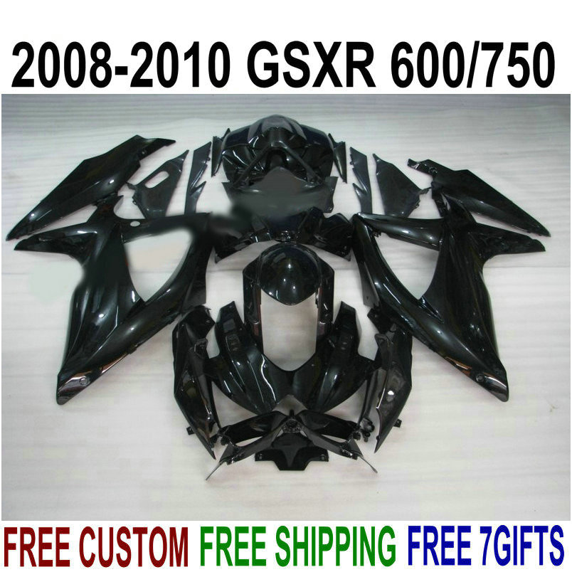 

Free shipping fairings set for SUZUKI GSXR750 GSXR600 2008-2010 K8 K9 all glossy black plastic fairing kit GSXR600/750 08 09 10 R60P, Same as the picture shows