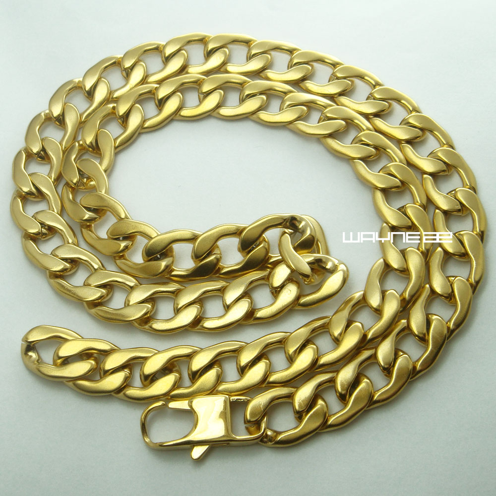 

60cm, 70cm MENS Chain Gold Tone Curb Link Stainless Steel Necklace 11mm W N293