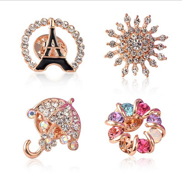 

Romantic Eiffel Tower Brooch Gold Plated Jewelry For Women Emeral Crystal Pin Brooches Fashion Scarf Bijoux Accessories