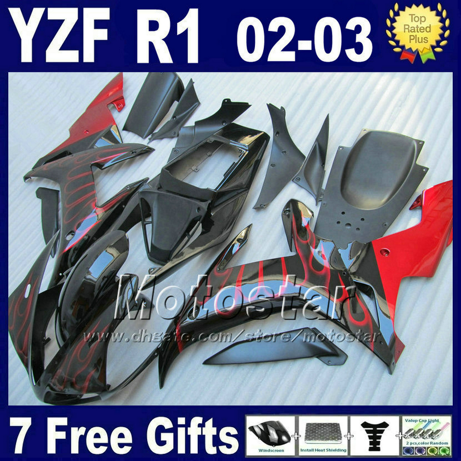 

Red flames fairings for YAMAHA R1 2002 2003 Injection molding body kits yzf1000 02 03 yzf r1 fairing kit set 4R9T bodywork+7 gifts, Multi-color