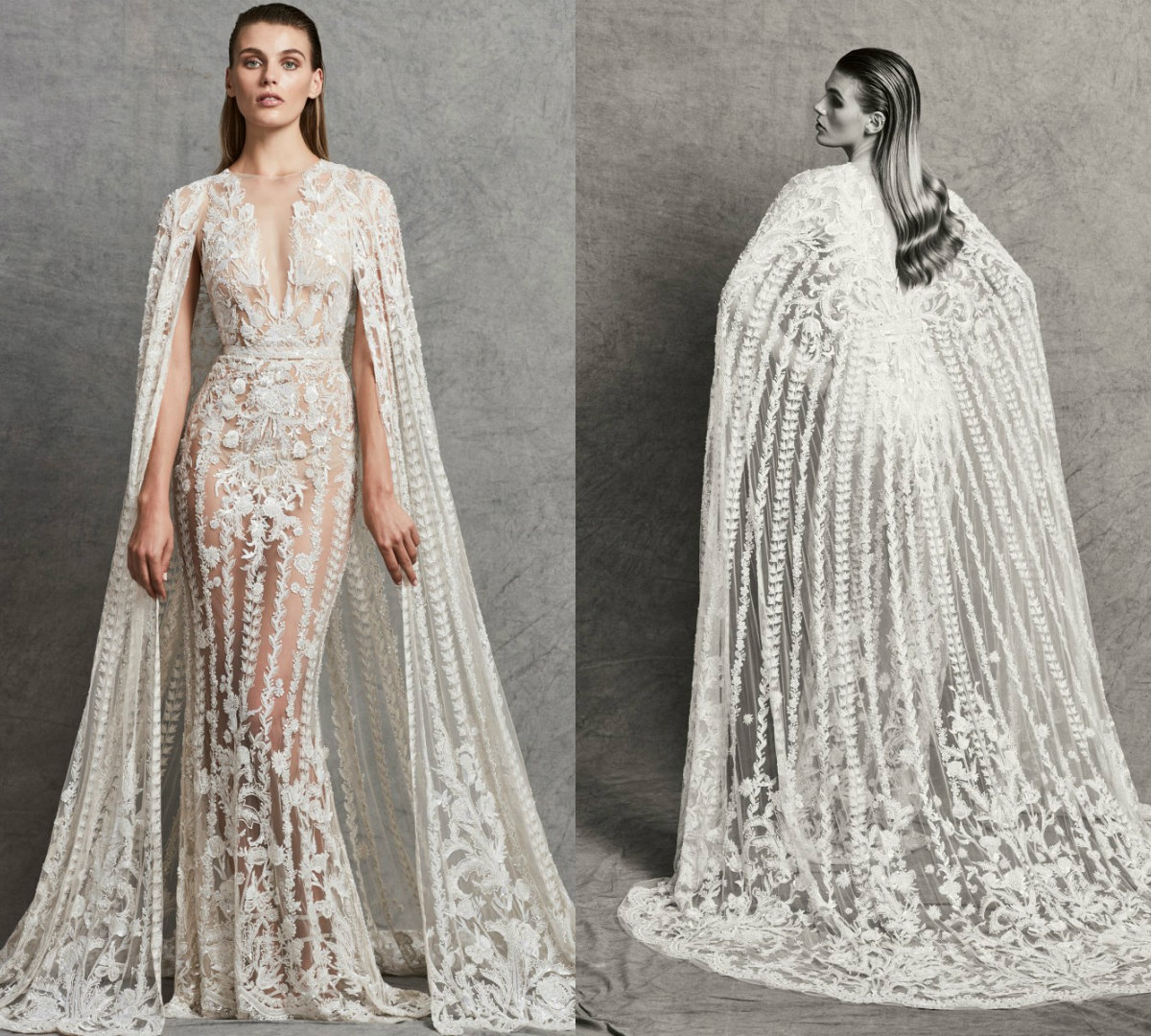 

Zuhair Murad Illusion Sexy Wedding Dresses With Shawl Applique Beads Sheer Jewel Neck Bohemian Wedding Dress Elegant Country Bridal Gowns, Black