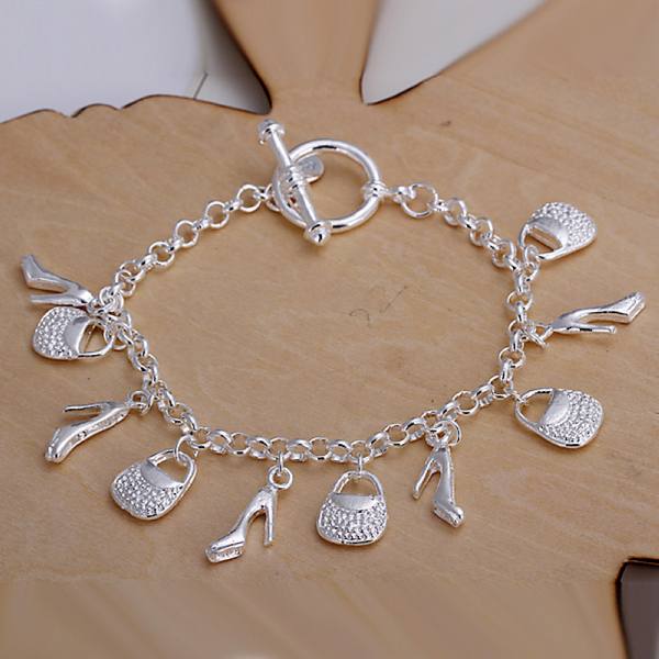 

Hot sale best gift 925 silver Hanging shoe bag Bracelet SSCH108, brand new fashion 925 sterling silver plated Chain link bracelets