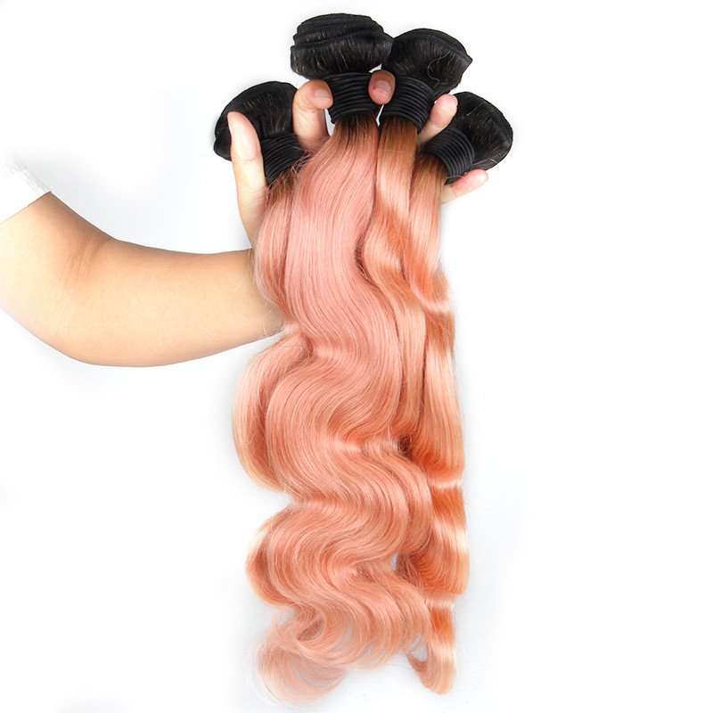 

ELIBESS HAIR- 1B Pink Ombre Body Wave Brazilian Human Hair Weave 3 Bundles 80g/piece Ombre Hair Extensions