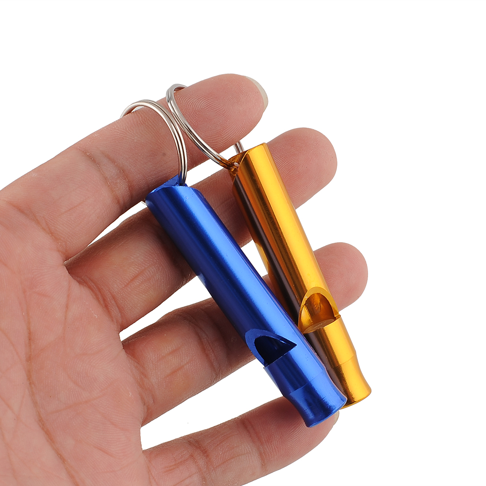 

Wholesale-2016 Hot Sale Aluminum Alloy Whistle Keyring Mini For Outdoor Survival Safety Sport Camping Hunting Free Shipping