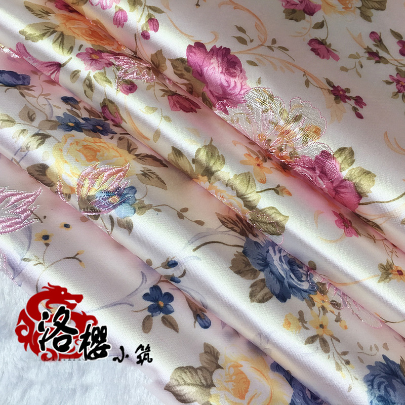 Ancient Costume Chinese Clothing Dress Baby Clothes Kimono Fabrics COS Silk Cloth Small Peony Satin Fabric-image-263250919