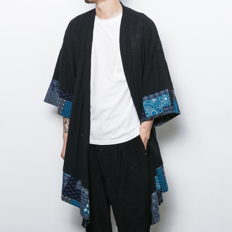 Wholesale- China Style Men Cotton Linen Cardigan Coat Trench Jacket Male Loose Shawl Long Kimono Windbreaker Outwear