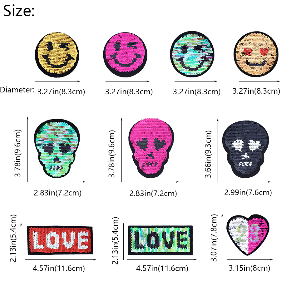 

10 Styles Reversible Change Color Sequin Patch for Clothing Jeans Iron on Transfer Applique Sew on Sequined Patches for Jacket Sweater DIY