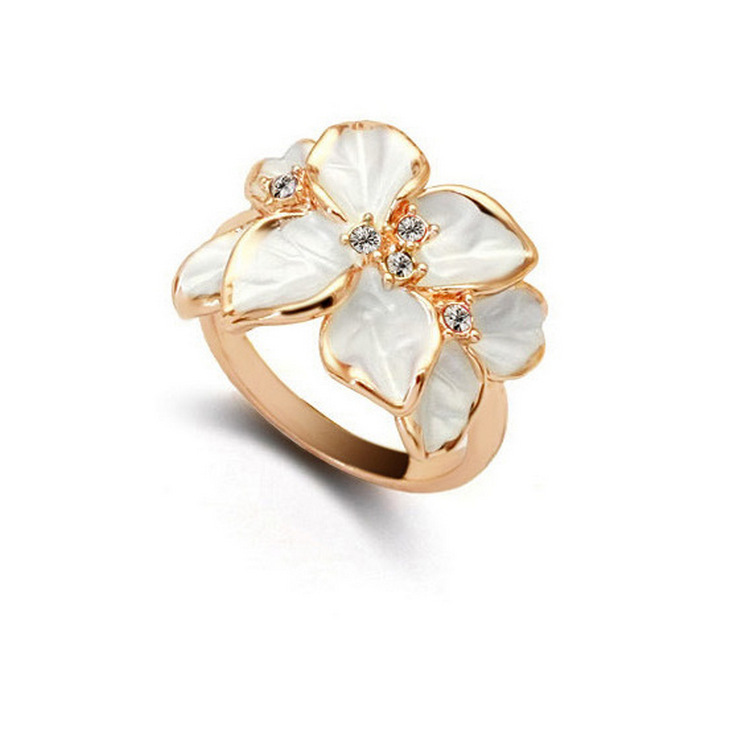 

Gardenia flower ring crystal diamond painting oil ring wholesale free shipping
