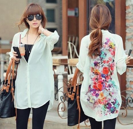 

European style Women Vintage retro Floral chiffon loose shirts Best Ladies Girls korean Thin casual long sleeve blouses Shirt Tops Jumper, See the pictures