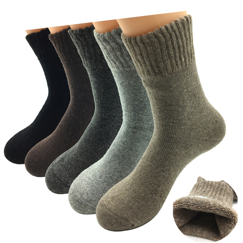 

Wholesale- 5 Pairs/Lot New Fashion Thick Wool Socks Men Winter Cashmere Breathable Socks 5 Colors, 5 color