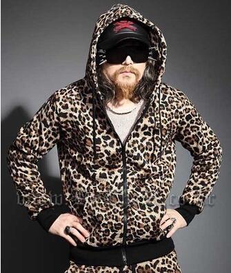 Autumn and winter new male 2017 fashion clothing tide Men jacket leopard coats man hooded velvet sweater size S-4XL