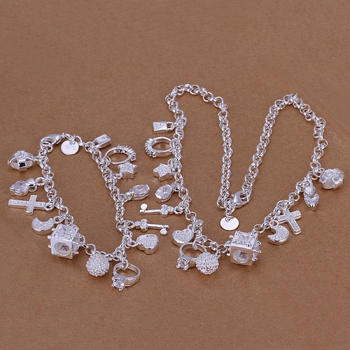 

heavy 55g 925 silver jewelry set 18x8 inches GS-39,High quality unisex 925 silver plated neckace charm bracelet,Wholesale, retail,mix order